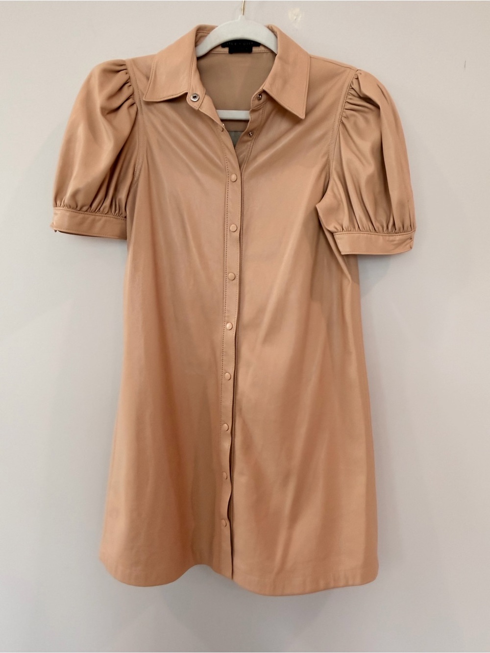 Alice + Olivia Tan Puff-Sleeve Button-Front Mini Dress